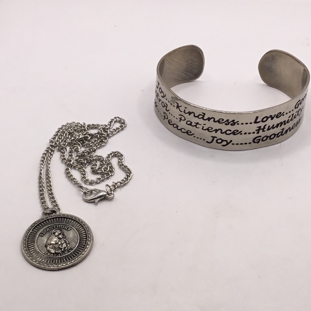 St. Anthony Pray For Us Necklace & Fruits of the Spirit Inspirational Bracelet